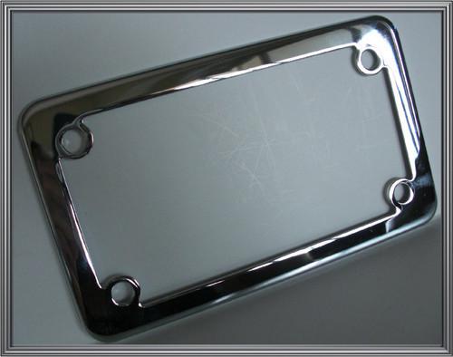 Chrome metal "deluxe" motorcycle license plate frame - custom lic tag fastener 