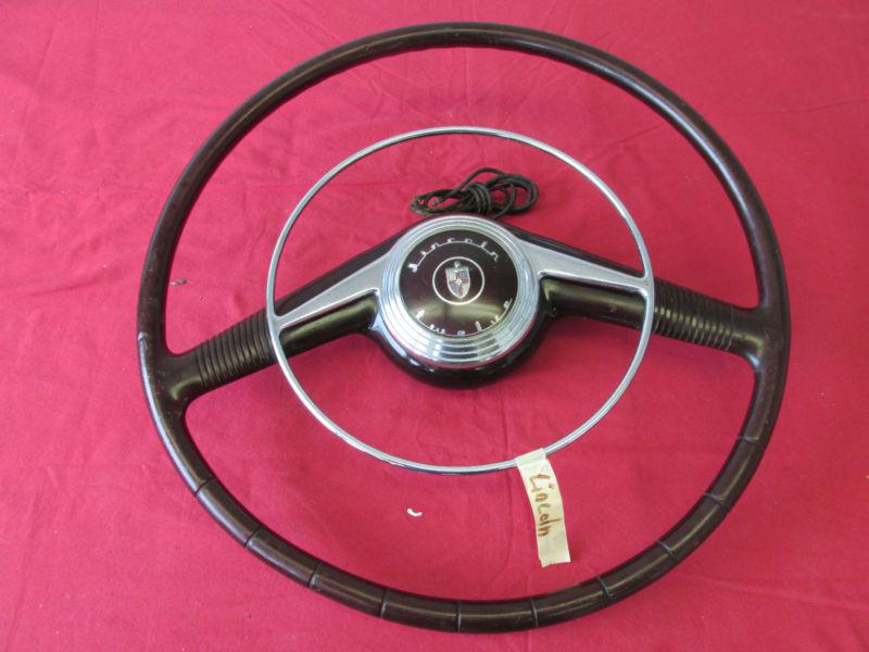 1946-48 lincoln continental steering wheel w/horn ring emblem nice 1013