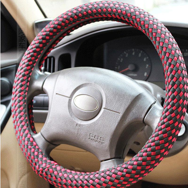 2013 high quality ice silk leather car steering wheel cover 14-15" inch red