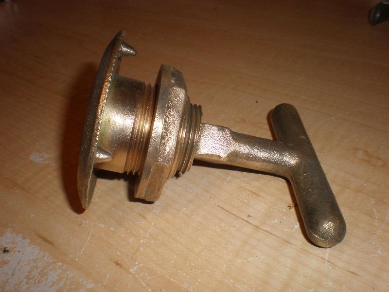 Vintage chris craft wood boat bronze garboard drain plug / thru-hull - t handle