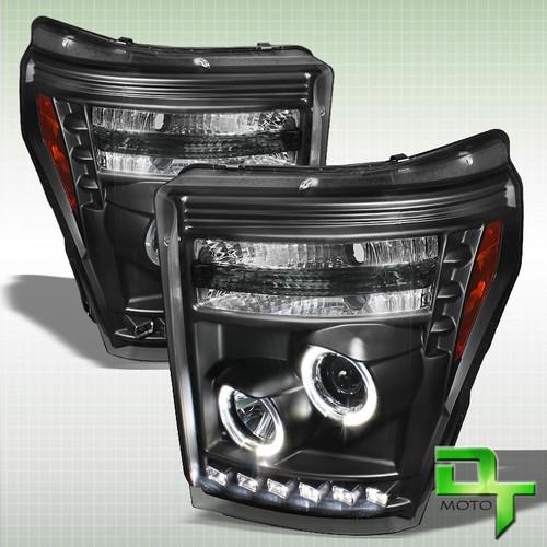 Black 11-13 f250/350/450/f550 dual halo projector headlights w/daytime drl led