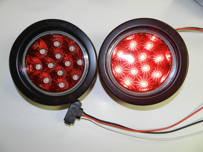 (2) miro-flex clear / red 4" round led 12 led stop turn tail light truck trailer