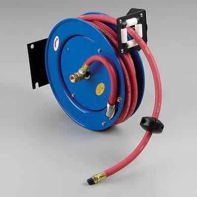 Air hose reel retractable black 25' hose l 3/8"hose i.d 300 psi max pressure