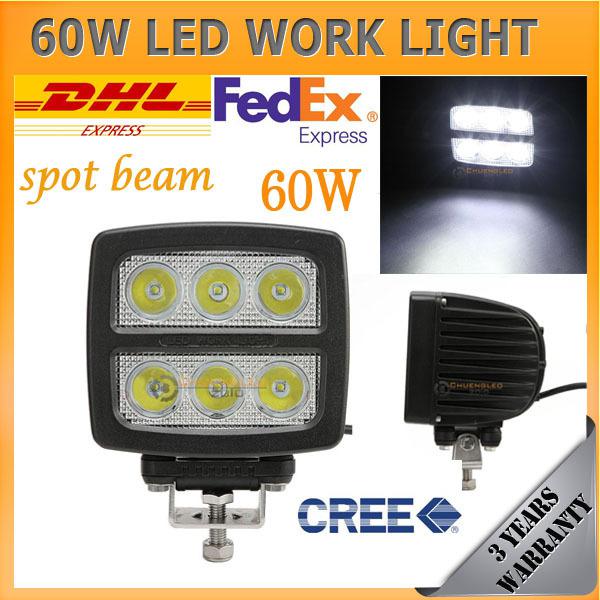 4wd awd 12v 24v 60w cree led work driving light off-road atv utv spot beam suv