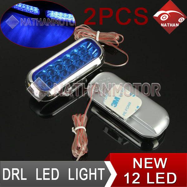 2pcs  12 led daytime running driving light drl fog lamp grille car auto blue wow