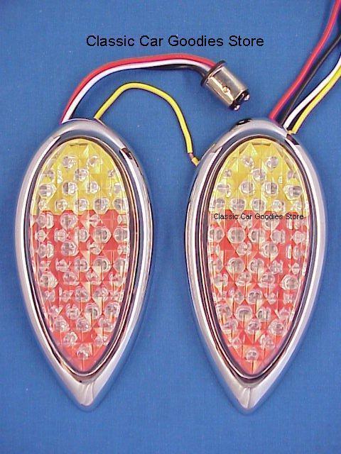 1938-1939 ford tail lights (2). red/amber led with clear lens