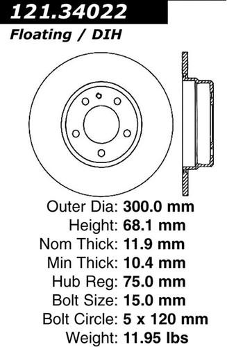 Centric 121.34022 rear brake rotor/disc-c-tek standard rotor-preferred