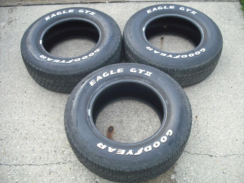 3 vintage goodyear eagle gt ii tires rwl p225/70r/15 no leaks will separate