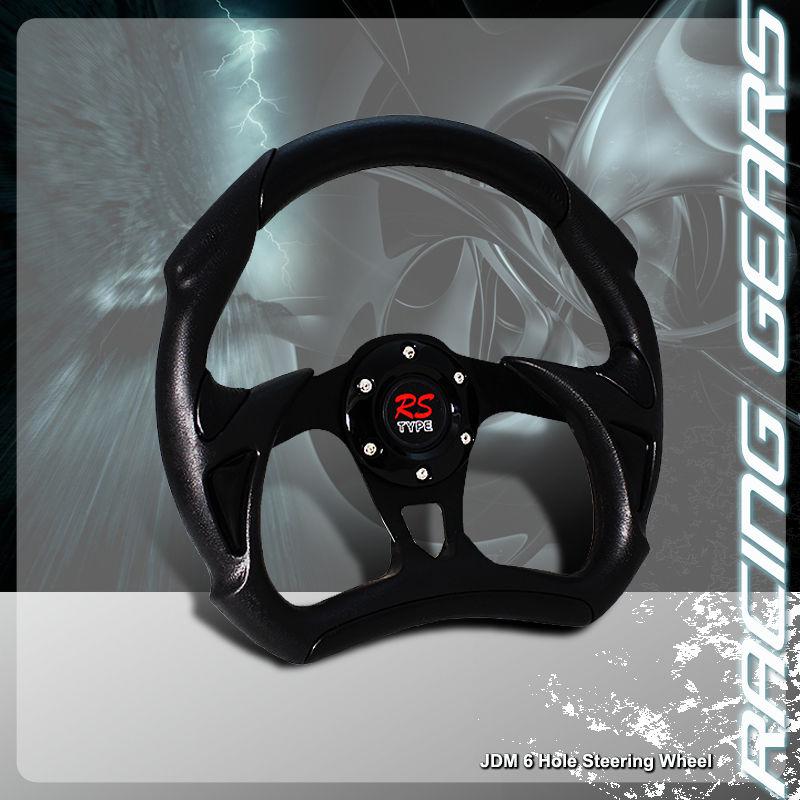 Universal jdm 6 hole bolt lug 320mm black pvc leather racing steering wheel