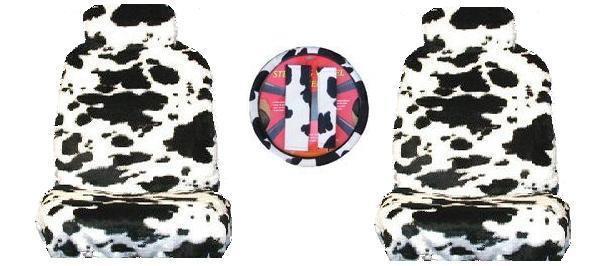 Cow print 7 piece lowback seat covers steering wheel cover shoulder belt pad new