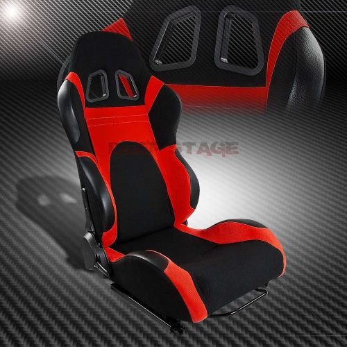 Black/red trim reclinable sports style racing seats+mounting sliders right side
