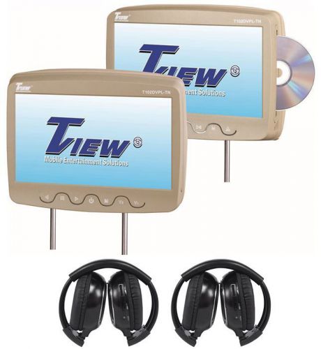 Tview t102dvpl-tn 10.1&#034; beige car dvd/usb headrest monitors +2 wireless headsets