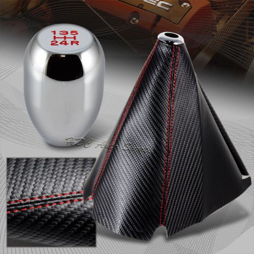 Carbon style red stitch manual shift boot + type-r chrome 5-speed shifter knob