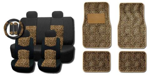 New brown cheetah mesh 15pc full set car seat covers and floor mats