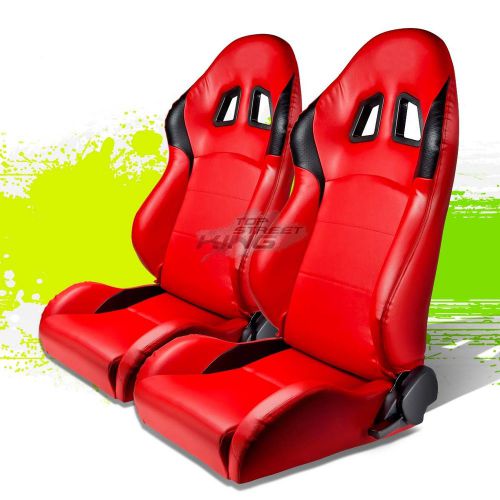 2 x type-r red pvc leather jdm sports racing seats+adjustable slider rails set