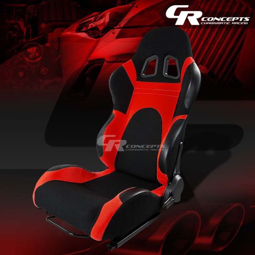 Black/red trim reclinable sports racing seats+mounting slider driver left side