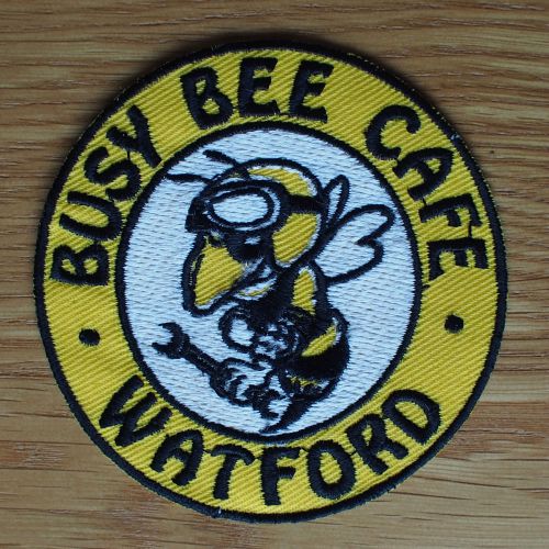 Motorcycle biker jacket cafe racer rocker ton up cloth patch badge busy bee cafe
