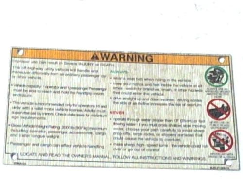 Yamaha warning label plate oem 2004-2007 rhino 660 450 proper use