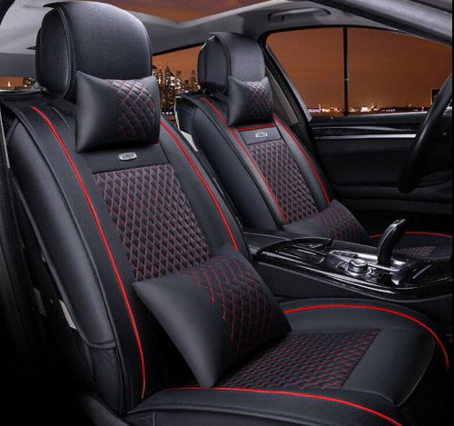 Luxury black &amp; red universal interior pu leather car seat cover 10pcs