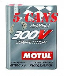 Motul 300v competition 15w50 synthetic motor oil - 2 l can x5 103138 104244 new