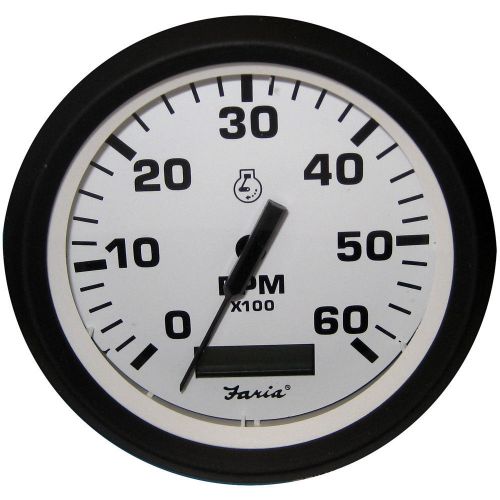 Faria euro white 4&#034; tachometer w/hourmeter 6,000 rpm (gas - inboard) mfg# 32932