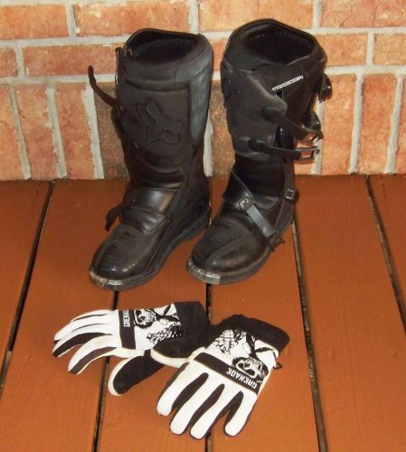 Fox tracker racing boots sz 6 youth black motocross motorcycle w grenade gloves