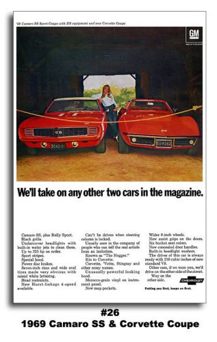 24x36 1969 chevrolet camaro ss rs the hugger corvette stingray ad poster chevy