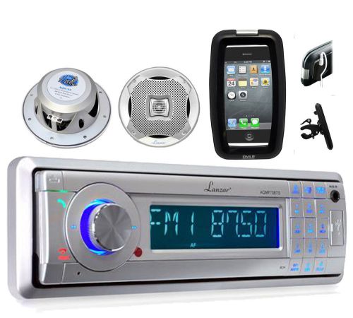 Aqmp70bts lanzar marine stereo w/bluetooth+6.5&#034; speakers+iphone smartphone case
