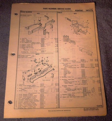 1971 72 pontiac bonneville catalina parts manual service guide illustrations