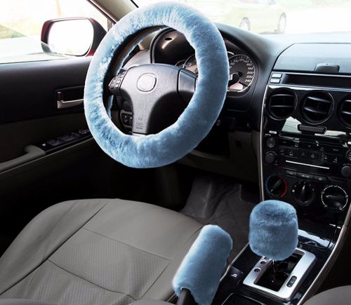 Zone tech blue car steering wheel emergency handbrake gear shift plush cover