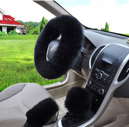 One set 100% sheepskin wool comfortable stretch on car steering wheel cover