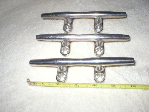 Chrome or stainless steel boat/dock cleats (3) six inch, used, heavy duty, gc