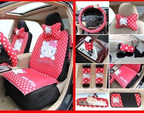 ** 22 piece red polka dot hello kitty car seat covers **