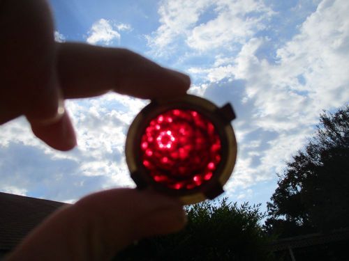 Vintage ruby red glass faceted hubbell light lens aviation rat rod industrial