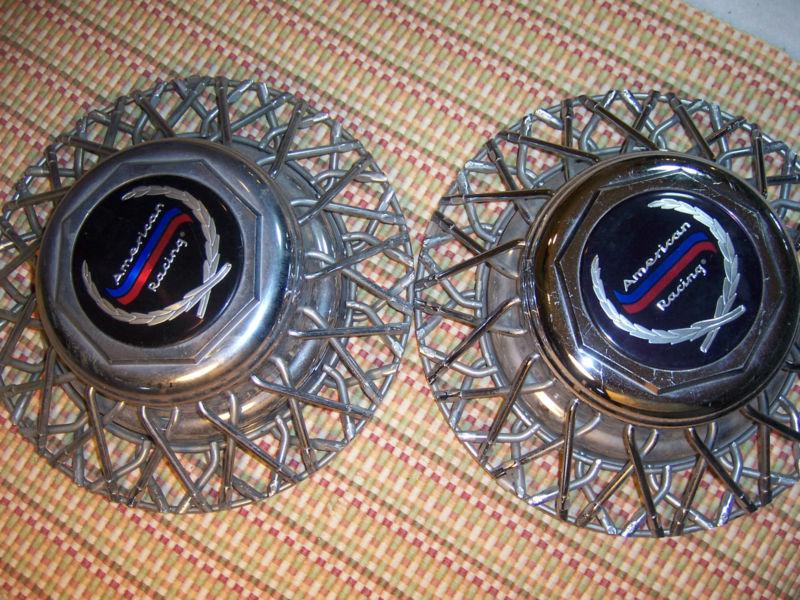  2 american racing simulated wire wheel hub caps & center covers