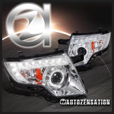 07-10 ford edge chrome clear halo drl led projector headlights