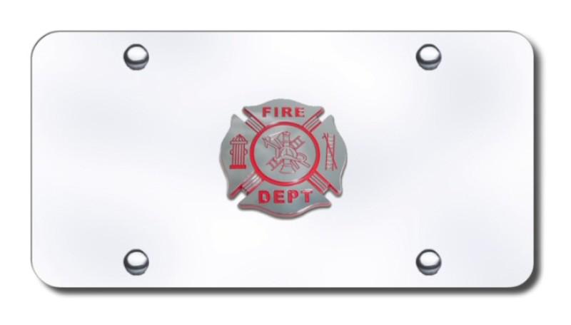 Fire department logo on chrome license plate made in usa genuine