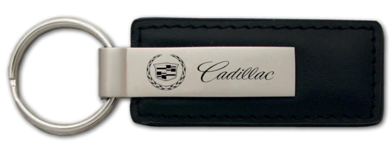 Cadillac black leather keychain / key fob engraved in usa genuine