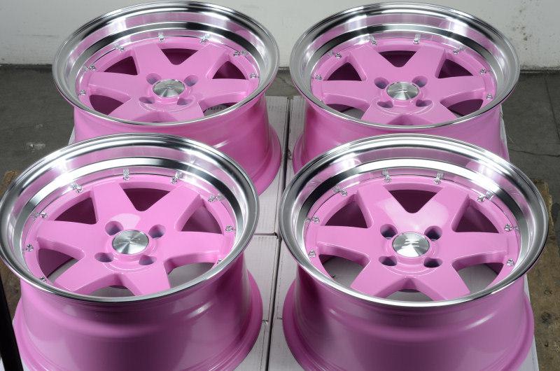 15 4x100 pink effect rims low offset lancer polished lip saturn ion 4 lug wheels