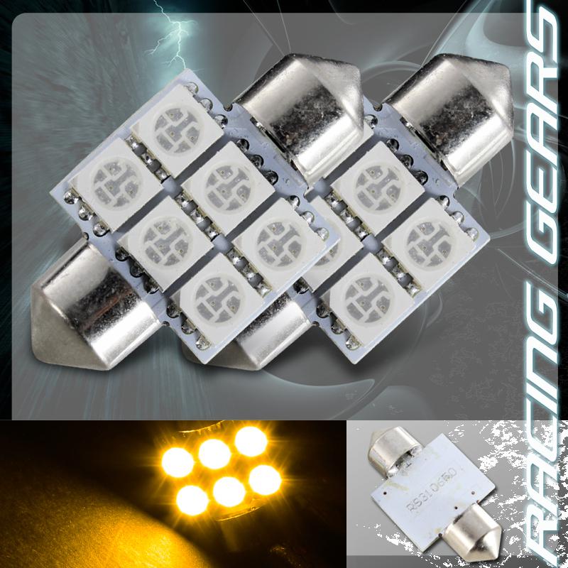2x 31mm 1.25" amber 6 smd led festoon replacement dome interior light lamp bulb