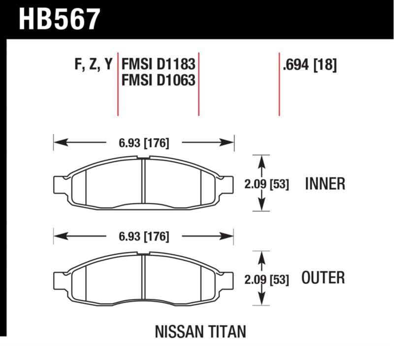 Hawk performance hb567z.694 disc brake pad 04-07 armada pathfinder qx56 titan