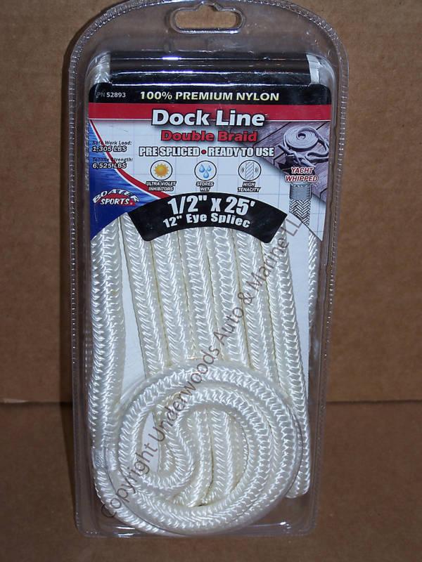 Double braid nylon dock line white 1/2"x25' boat 12"eye