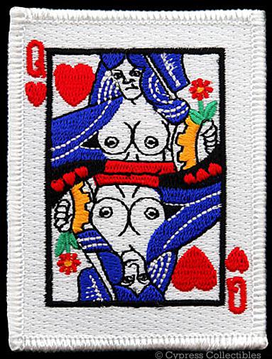Queen of hearts iron-on biker patch - embroidered card gambling applique new 