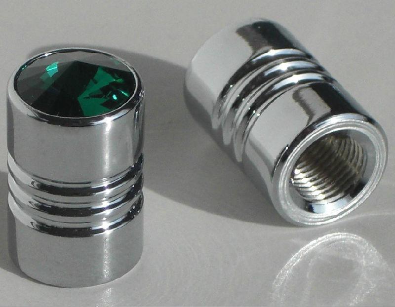 2 chrome & green swarovski crystal gem valve caps for motorcycle chopper cruiser