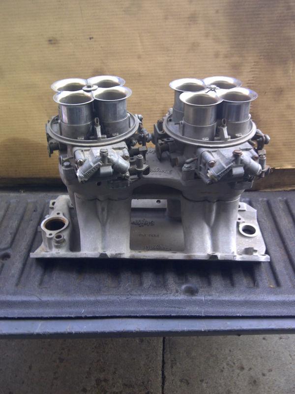 Purchase BBC Dual Quad Edlebrock Tunnel ram 2 1050 domiator carbs Hot