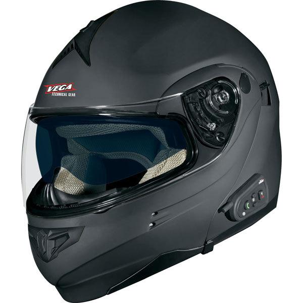 Flat black m vega summit 3.0 v-com bluetooth modular full face helmet
