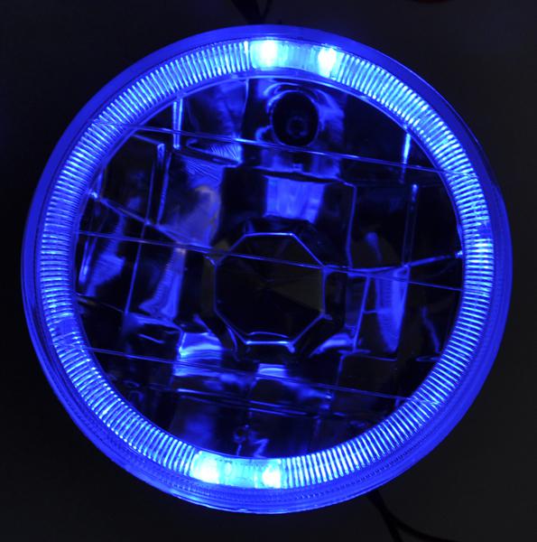 5.75" clear halogen h4 blue halo angel eye headlight conversion w/ bulbs euro