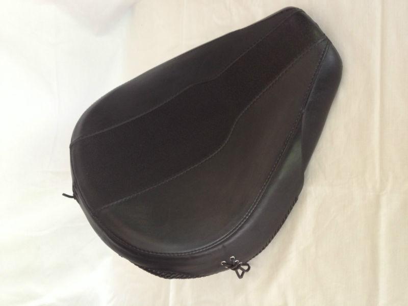 Leather motorcycle seat black custom stitching detail model number 046934 