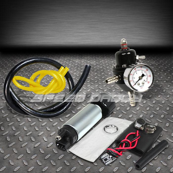 0-140psi adjustable fuel pressure regulator+gauge+255 lph electronic pump black