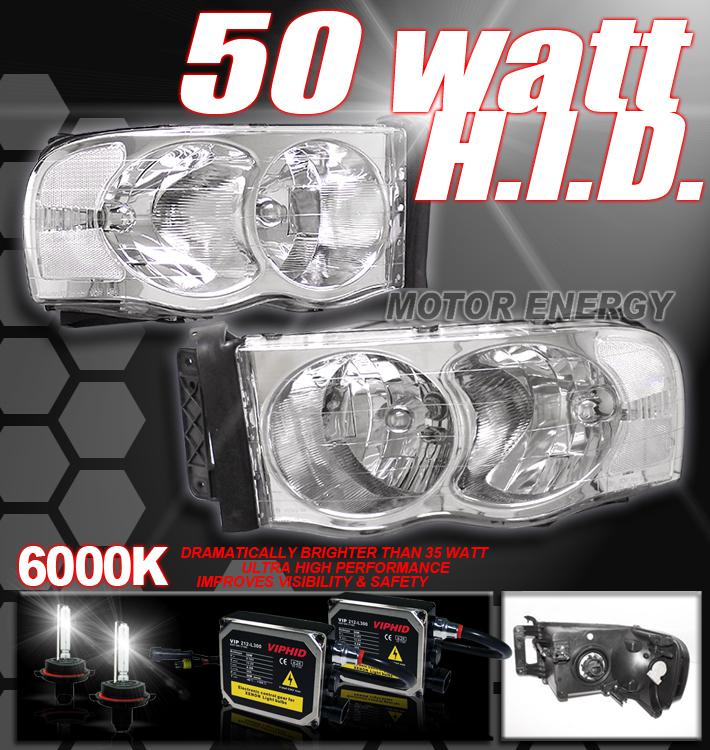 02-05 dodge ram 1500 2500 3500 headlights+50w 6000k hid
